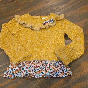 Little Lass Yellow Sweater with Floral Ruffle